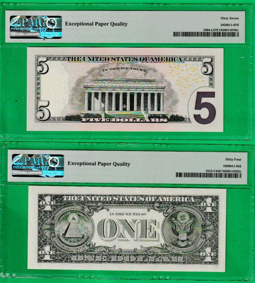 1988 A  $5  &  2009  $1  Federal Reserve Notes MATCHING LOW  Serial/ N  00002711 - Image 2 of 2
