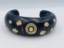 Vintage 18k or Jaune Rose Coupe Diamant & Bois Manchette Bracelet