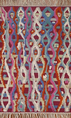 Abstract Modern Moroccan Berber Oriental Area Rug Multilevel Pile Handmade 4'x6'