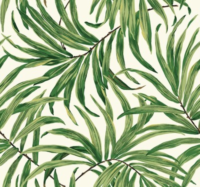 York Wallcoverings AT7050 Tropics Bali Leaves Wallpaper, White/Green