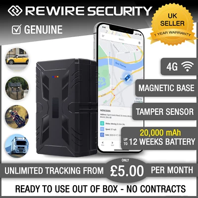 REWIRE SECURITY Discreet Long Battery Life GPS Tracker Car Van Trailer Motorbike Tracking APP UK