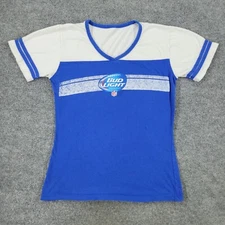Bud Light Shirt Women's Medium Blue NFL Beer Logo Graphic Tee Short Sleeve Top