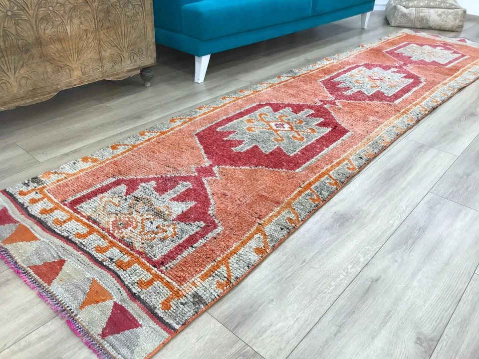 Soft wool rug, Handmade rug, Turkish vintage rug, Herki runner rug, 3 x 12.3 ft - Image 2 of 4