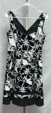 NINE WEST Sleeveless V Neck Dress Black White Size 8