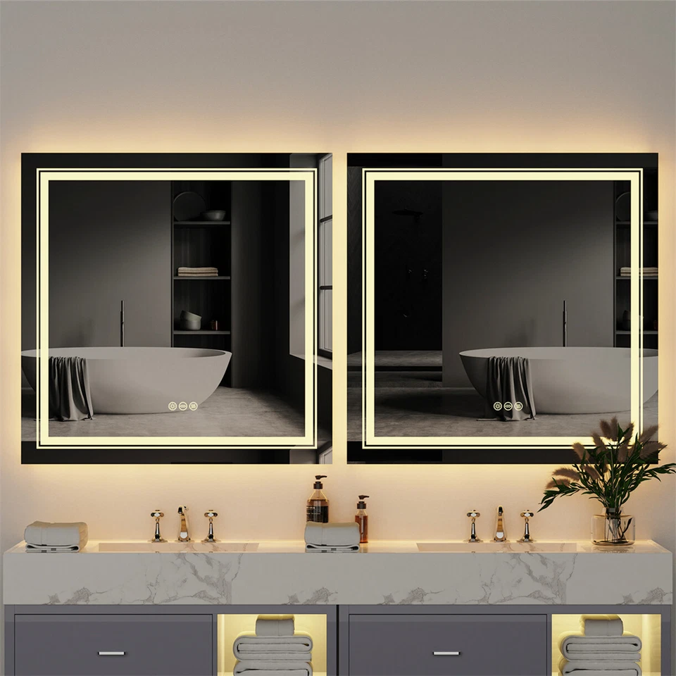 Espejo tocador de baño Wisfor doble iluminado 3 colores almohadilla demister regulable Foto 2 de 4