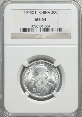 1945-C French Indo-China 20 Cents NGC MS 64 Cochin Vietnam None Finer @ NGC