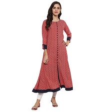 Indian Traditional Women's Rayon Geometric Print A-Line KurtaKurti Pink