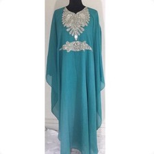 Green Rhinestone Dress / Embroidery/ Kaftan