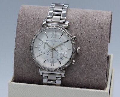 NEW AUTHENTIC MICHAEL KORS SOFIE CRYSTALS SILVER CHRONOGRAPH WOMENS MK6575 WATCH