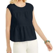 Style & Co Women's Cotton Mixed Media Tiered Tank Top Blue S NWT