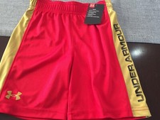 BOYS UNDER ARMOUR HEATGEAR SHORTS SIZE 5 RED GOLD NWT