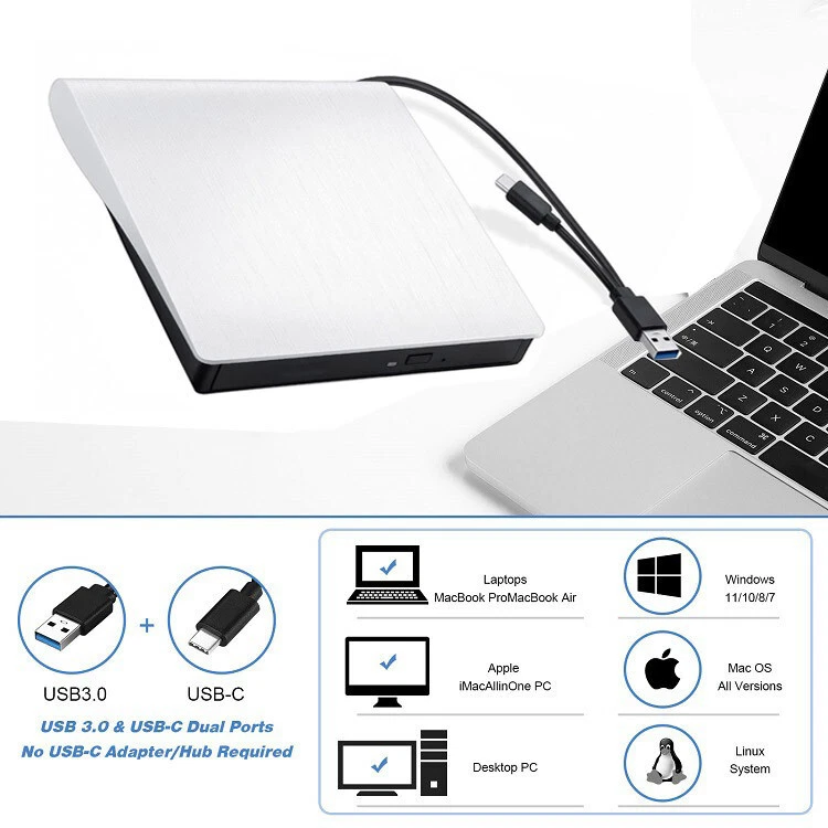 Externes DVD-Laufwerk USB 3.0 CD DVD +/-RW Brenner DVD-RW Brenner Für-PC Laptop - Bild 4 von 4