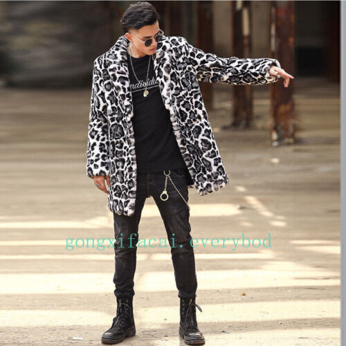 Winter Fur Rex Rabbit Fur Mens Coat Mid-length Fur Leopard Thickened Windbreaker - Picture 3 of 26