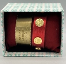 Rustic Cuff Bracelet Duo Red Leather Gold Cuf...