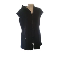 Speedo Womens Black Sleeveless Hooded Zip-Up Cover-Up Dress Size M Cotton Blend