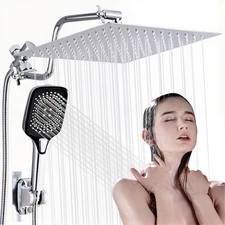 Chrome 8"High Pressure Rain Shower Head with Handheld Spray Combo Adjustable Arm