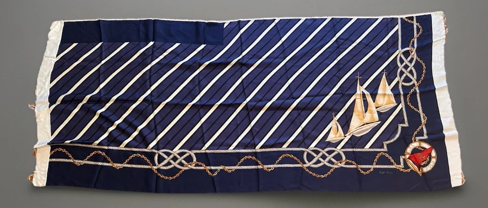 Винтажный редкий японский шелковый морской шарф Polo Ralph Lauren RL 67 дюймов тонкий - Изображение 2 из 4