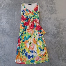 Chaps Dress XS Multicolor Floral Sleeveless Knee Length Pullover Ruched