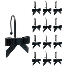 12PCS Decorative Shower Curtain Hooks, Bow Knot Curtain Hooks Shower Black