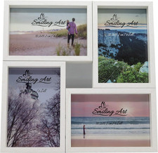 Cornice Portafoto Collage per 4 Foto in Legno MDF Con Vetro per Appendere E Star