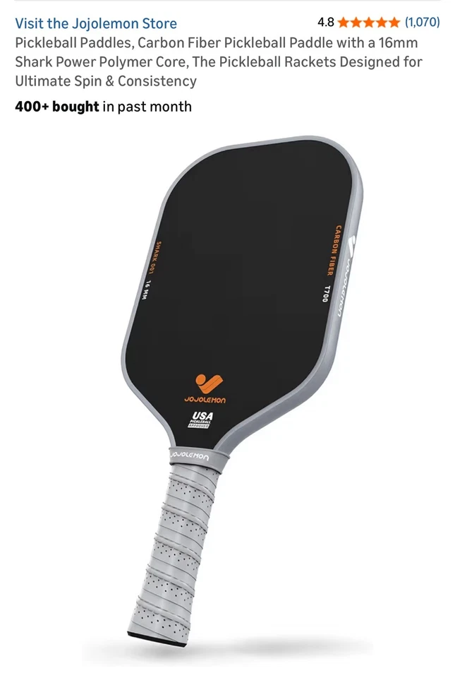 JOJOLEMON Carbon Fiber 16mm Pickleball Paddle Lightweight Durable