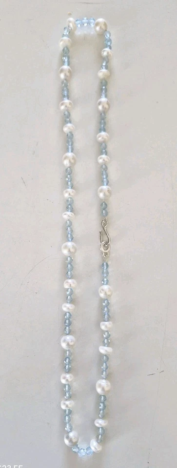 Schweizer Topas mit  weißen  Perlen Kette 80 cm. - Bild 1 von 4