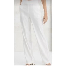 Chico  s Wide Leg Pants White Linen 2R 12 Career Quiet Luxury Bridal Office