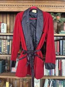 Vintage 50s 60s Men's RICHMAN BROTHERS Red Velvet Satin Smoking Robe