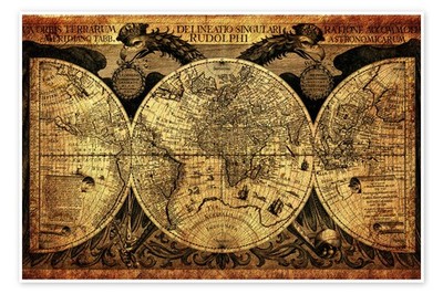Poster Welt 1630 - Michaels Antike Weltkarten