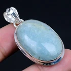 Aquamarine Gemstone 925 Sterling Silver Jewelry Pendant 1.81" H033