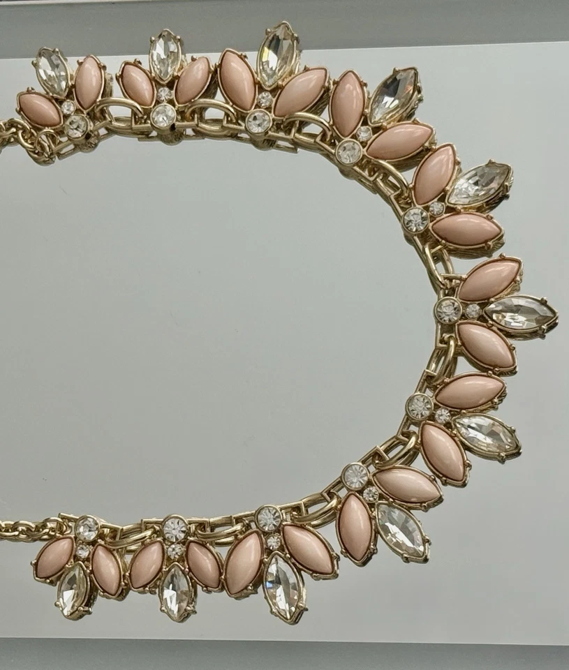 Collar Largo De Colección Checo Melocotón Navette Acrílico Tono Dorado Cristal Circonita cúbica Lágrima Foto 2 de 2