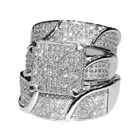 10k White Gold Fn Trio Ring Set His Her Lab Created Diamond Engagement Wedding