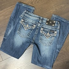 Miss Me Girls Bootcut Embellished Jeans Rhinestone Stud Size 14 Thick Stitch