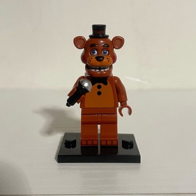 Custom LEGO Toy Freddy Fazbear Minifigure FNAF Bear Figure w/ Mic And Display