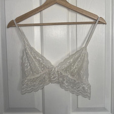90s Frederick's of Hollywood M White Floral Lace Wireless Pullover Bralette Bow