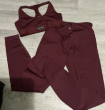 Savage X Fenty small 4-6 High Waisted Leggings Stretch Gym sports bra set wine