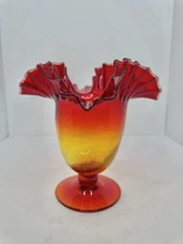 Vintage MCM Blenko Glass 388 Vase In Tangerine Pre-designer 7.75” Stunning
