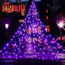 Halloween Decorations Giant Spider Web Lights, White Cord with Purple Lights