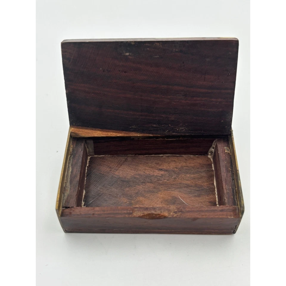Vintage Wood Inlay Trinket Box Mother of Pearl Striped Decorative Small - Image 3 of 4