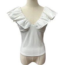 Dolan Left Coast Anthropologie Women’s Small Knit Ruffle Sleeve Top in Ivory 