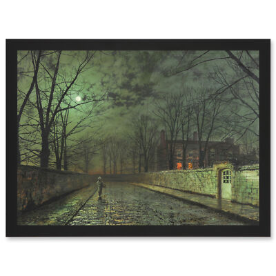 John Atkinson Grimshaw Moonlit Street Old Master Painting Framed A4 Art Print