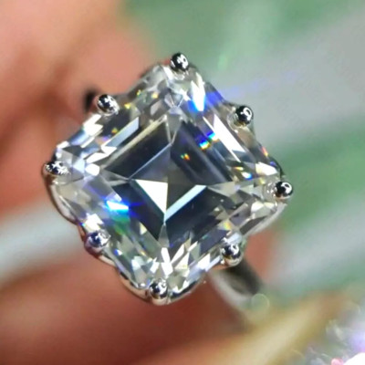 5.1Ct Asscher Moissanite 8 prong Solitaire Engagement Ring 14K White Gold Plated