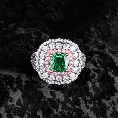 New 6mm Ice Flower Cut Green Citrine Topaz Gems Luxury Women Girl Silver Ring - Picture 3 of 6