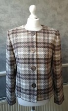 Artigiano Checkered Wool Blend Jacket Uk14 Brown Grey Check Short Woven Blazer