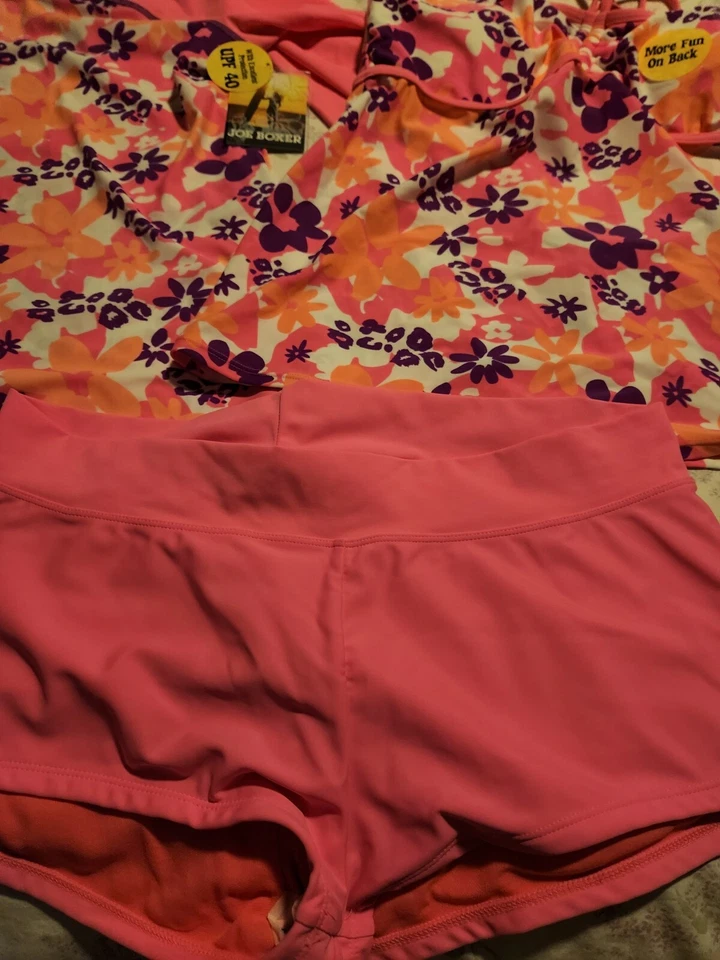 Conjunto de traje de baño Tankini floral rosa/púrpura Joe Boxer Juniors (3) nuevo con etiquetas talla XL Foto 3 de 4