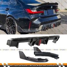 For 21-26 BMW G80 M3 J Style Carbon Fiber LED Rear Diffuser + MP Side Extension
