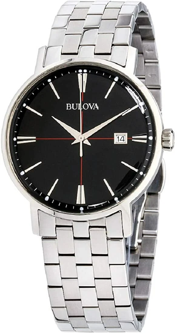 Bulova 96B244 AeroJet Silver Tone Black Dial Mens Classic Slim Watch