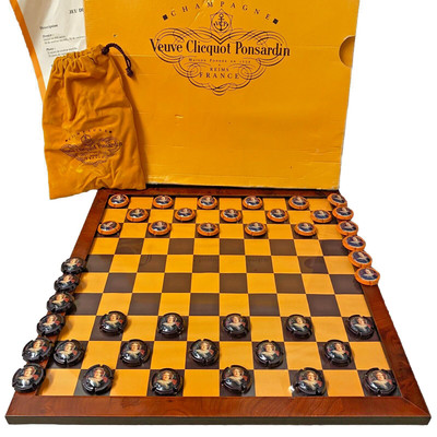 Veuve Clicquot Ponsardin Dame seltenes Set Zeichnungen Brett Champagner Spiel Vintage.