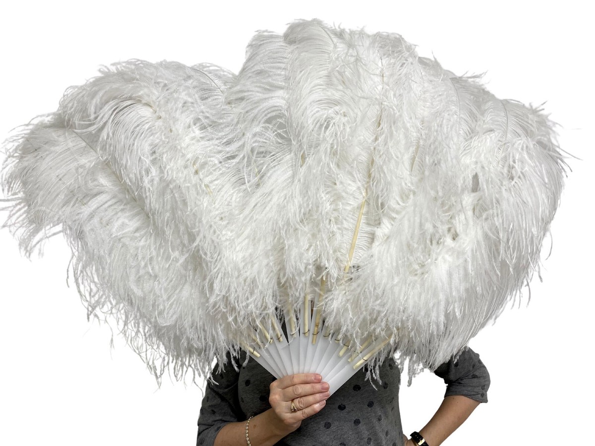 Boudoir Props Large Olive Ostrich Feather Fan, Feather Fan For Burlesque Dance Peacock Feather Fan