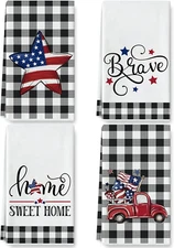 Anydesign Patriotic Kitchen Dish Towel 18 X 28 in Buffalo Plaids American Flag T